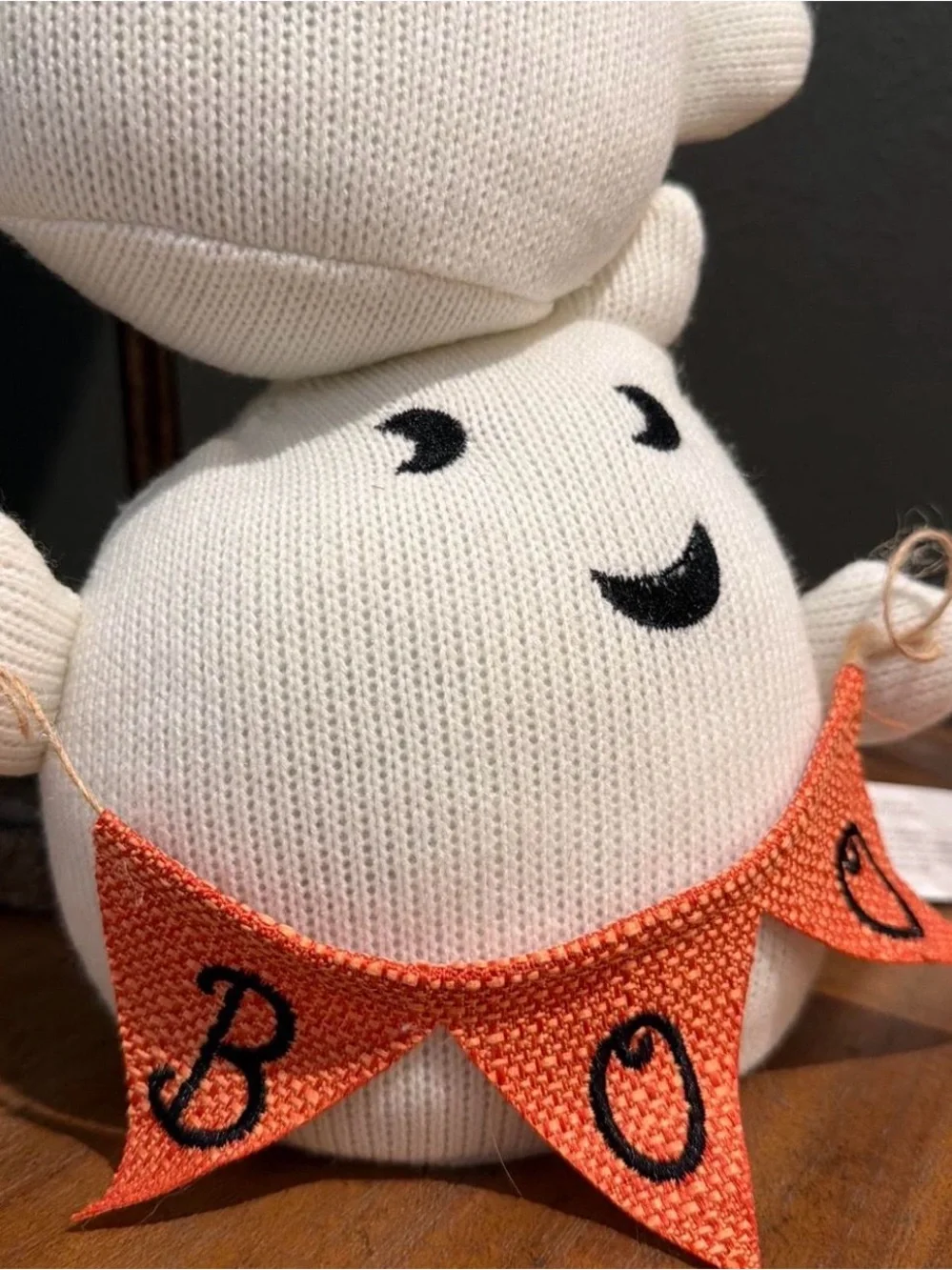 Stacked White Ghost Halloween Plush Trio with Orange Accents